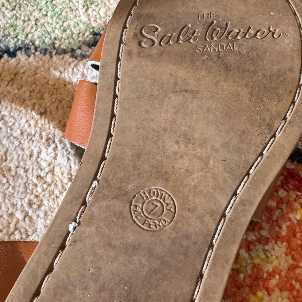 Salt Water Sandals Tan Brown Leather Sandals Women’s 9, Men’s 7 - Picture 3 of 7